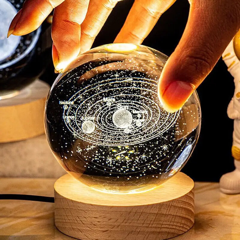 Luz noturna usb led bola de cristal candeeiro de mesa 3d lua planeta galáxia decoração para casa candeeiro de mesa brinquedos de festa para crianças adultos presentes de natal