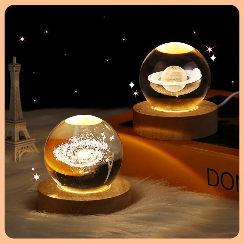 Luz noturna usb led bola de cristal candeeiro de mesa 3d lua planeta galáxia decoração para casa candeeiro de mesa brinquedos de festa para crianças adultos presentes de natal
